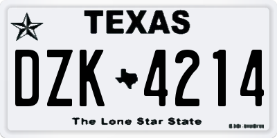 TX license plate DZK4214