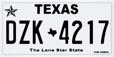 TX license plate DZK4217