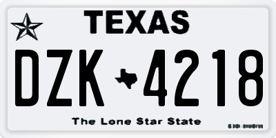 TX license plate DZK4218
