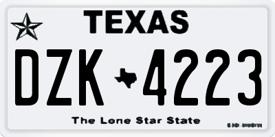 TX license plate DZK4223