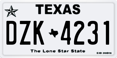 TX license plate DZK4231