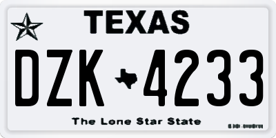 TX license plate DZK4233