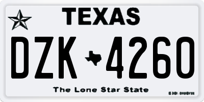 TX license plate DZK4260