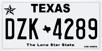 TX license plate DZK4289