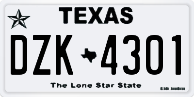 TX license plate DZK4301