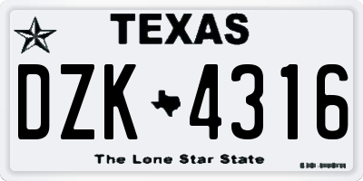 TX license plate DZK4316
