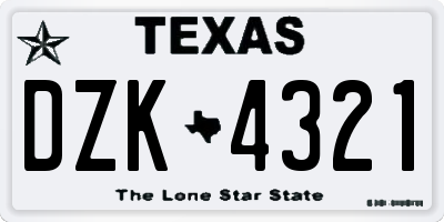TX license plate DZK4321