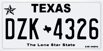TX license plate DZK4326