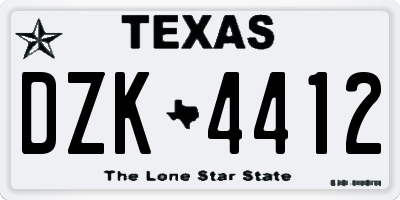 TX license plate DZK4412
