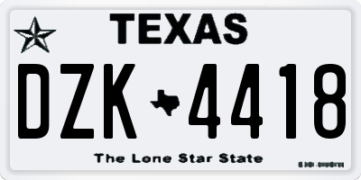 TX license plate DZK4418