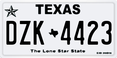 TX license plate DZK4423