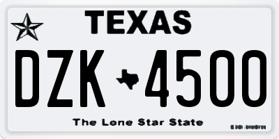 TX license plate DZK4500