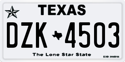 TX license plate DZK4503