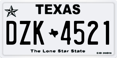TX license plate DZK4521