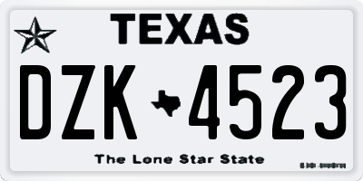 TX license plate DZK4523