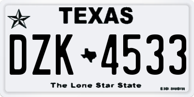 TX license plate DZK4533