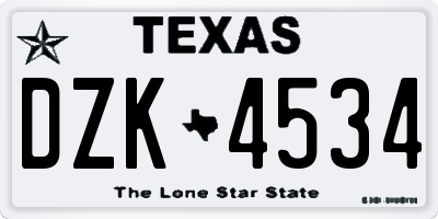 TX license plate DZK4534