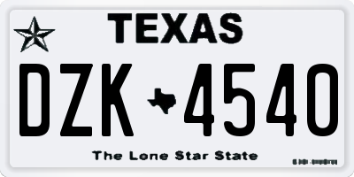 TX license plate DZK4540