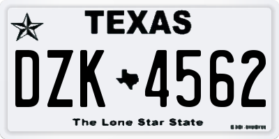 TX license plate DZK4562