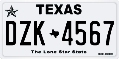 TX license plate DZK4567