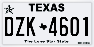 TX license plate DZK4601