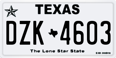 TX license plate DZK4603