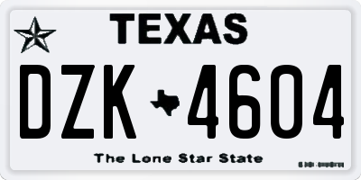 TX license plate DZK4604