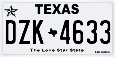 TX license plate DZK4633