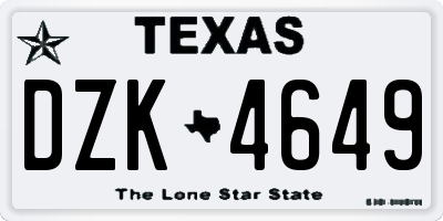 TX license plate DZK4649