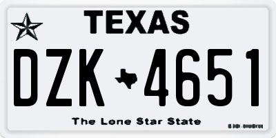 TX license plate DZK4651