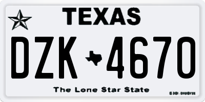 TX license plate DZK4670