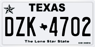 TX license plate DZK4702