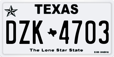 TX license plate DZK4703