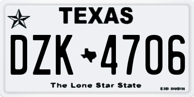 TX license plate DZK4706