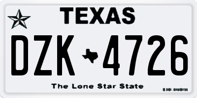 TX license plate DZK4726
