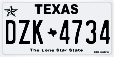 TX license plate DZK4734