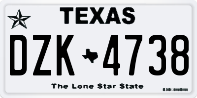 TX license plate DZK4738