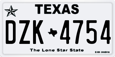 TX license plate DZK4754