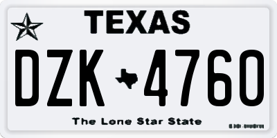 TX license plate DZK4760