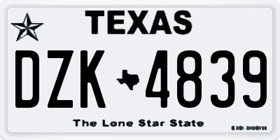 TX license plate DZK4839