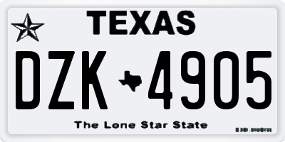 TX license plate DZK4905