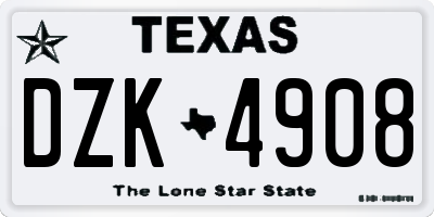 TX license plate DZK4908