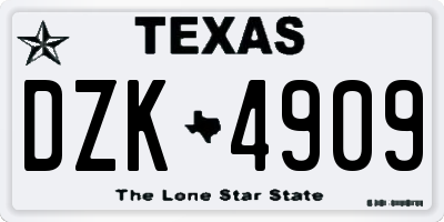 TX license plate DZK4909