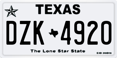 TX license plate DZK4920