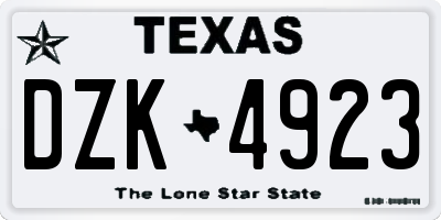 TX license plate DZK4923