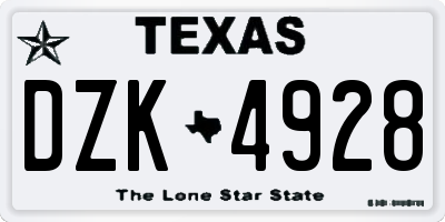 TX license plate DZK4928