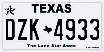 TX license plate DZK4933