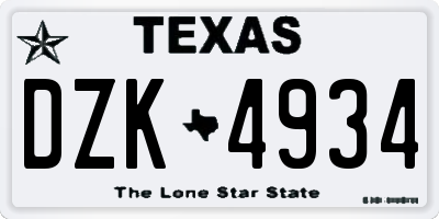 TX license plate DZK4934