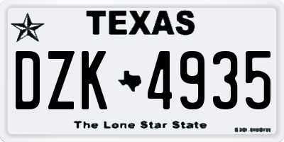 TX license plate DZK4935