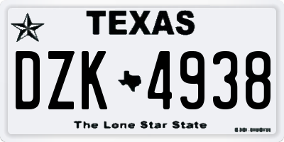 TX license plate DZK4938